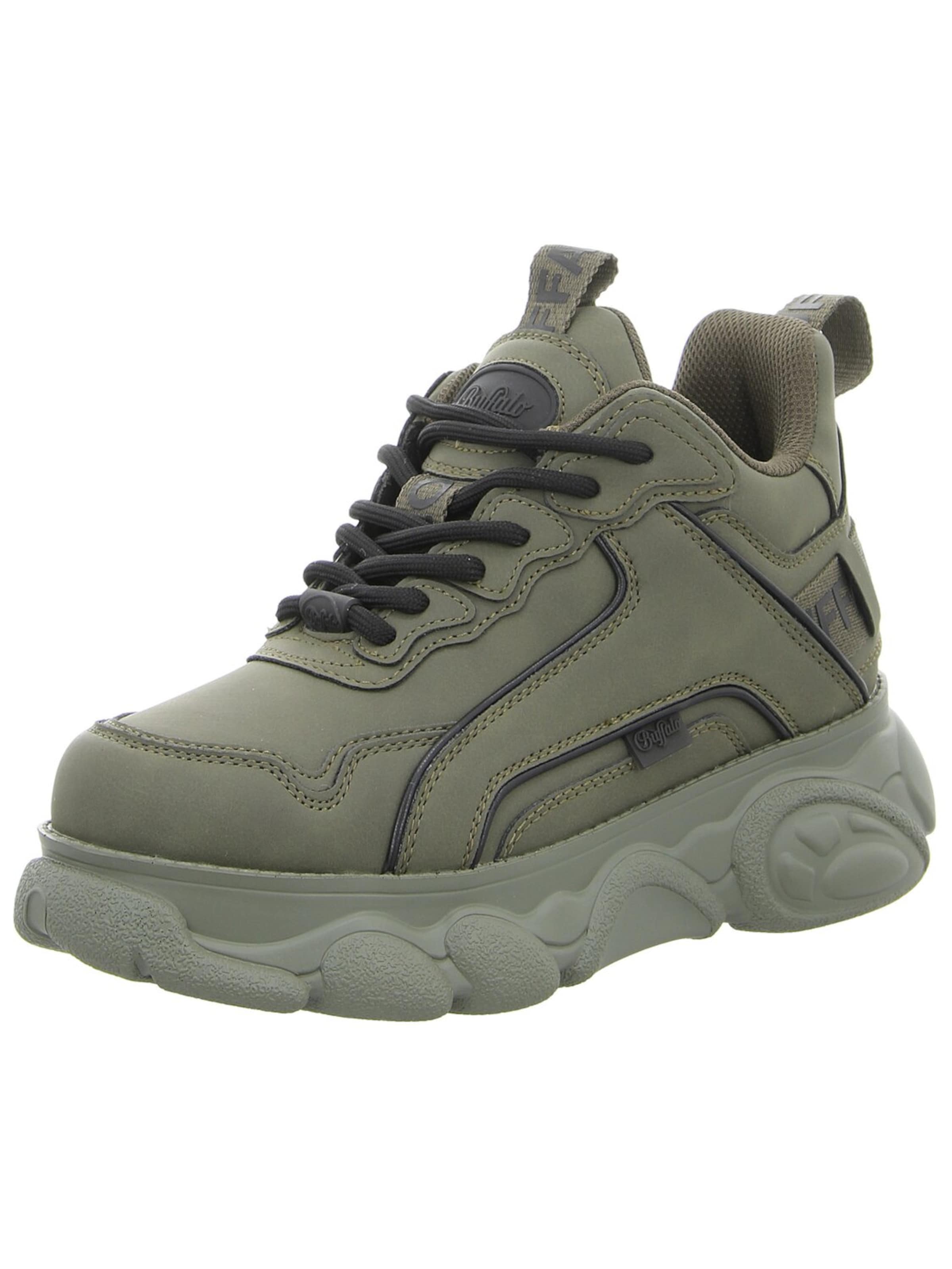 BUFFALO Sportlicher Schnürschuh 'Damen Sneaker 1636528 Lederimitat in grün' in Grün: Vorderseite