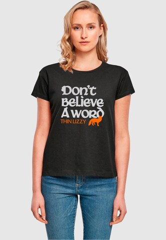 Merchcode Shirt 'Ladies Thin Lizzy - Dont Believe A Word Fox Box Tee' in Zwart: voorkant