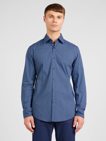 Coupe slim Chemise 'Hank' BOSS Black en bleu : devant