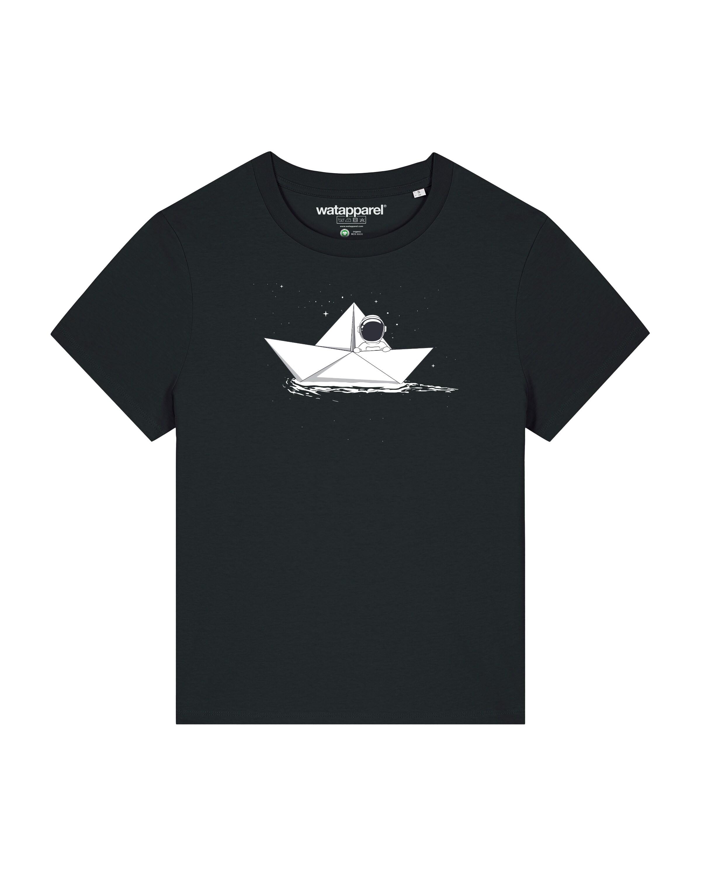 Watapparel Shirt 'Astronaut in paper boat' in Black: front