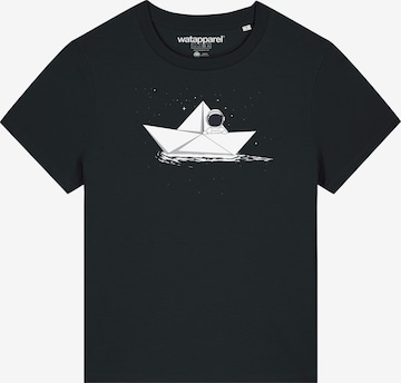 T-shirt 'Astronaut in paper boat' Watapparel en noir : devant