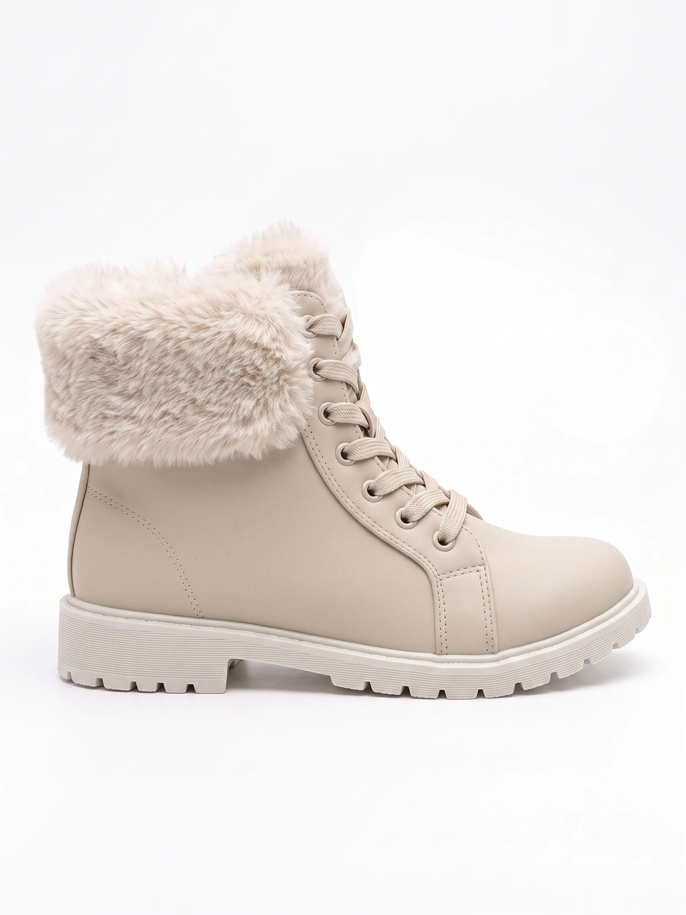 TorWeit Enkellaarsje 'Fluffy Lace Up Winter Boots' in Wit: voorkant