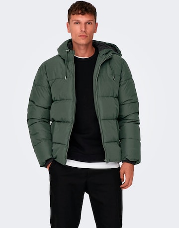 Only & Sons Winter Jacket in Green: front