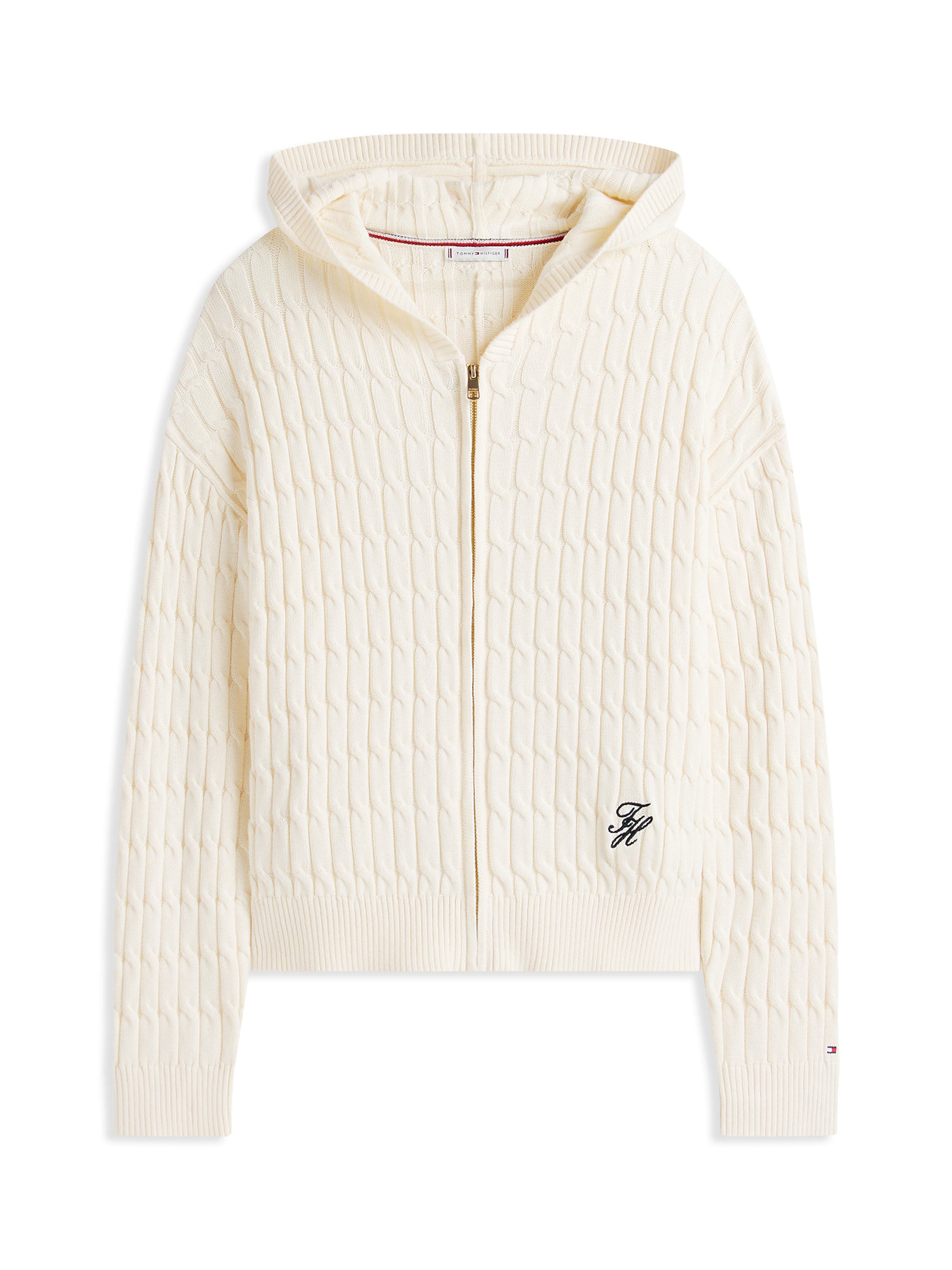 Tommy Hilfiger Curve Knit Cardigan in Beige: front
