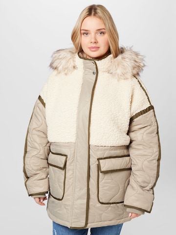 Veste d’hiver 'BORG' River Island Plus en beige : devant