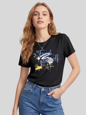 T-shirt 'Women Fresh Daisy Trust Yourself Print T-Shirt' LapaPlus en noir : devant