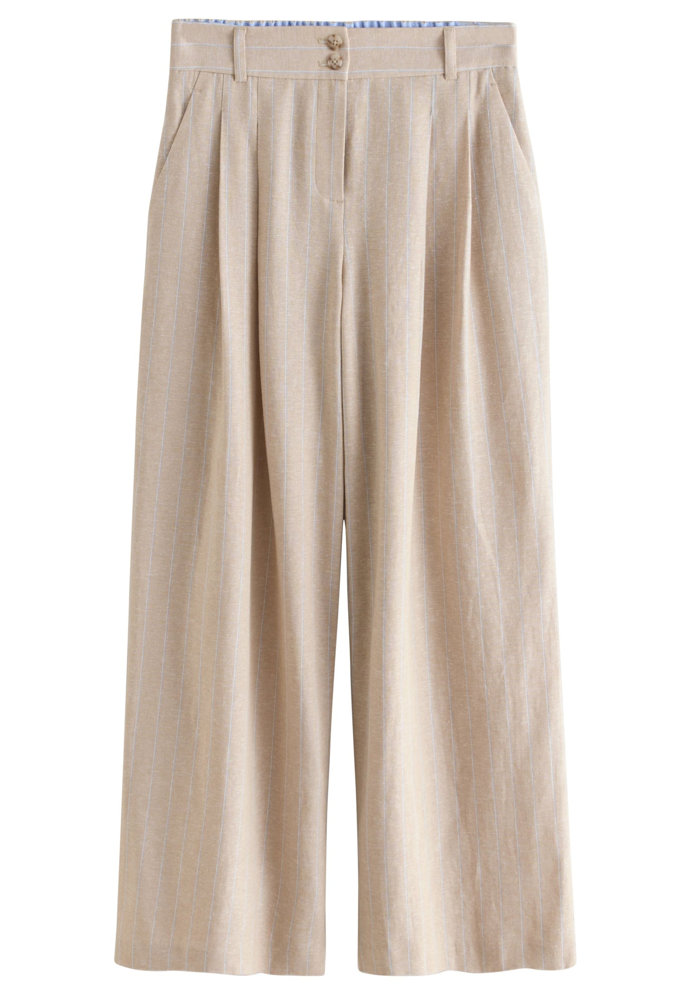 Next Zvonové kalhoty Kalhoty se sklady v pase – béžová: přední strana