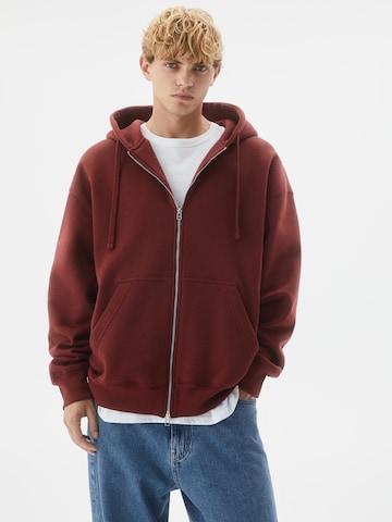 Pull&Bear Zip-Up Hoodie in Red: front