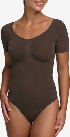 cfab by creamy fabrics Shapingbody 'T-Shirt Bodysuit Sculpting Shapewear mit Slip' in Bruin: voorkant