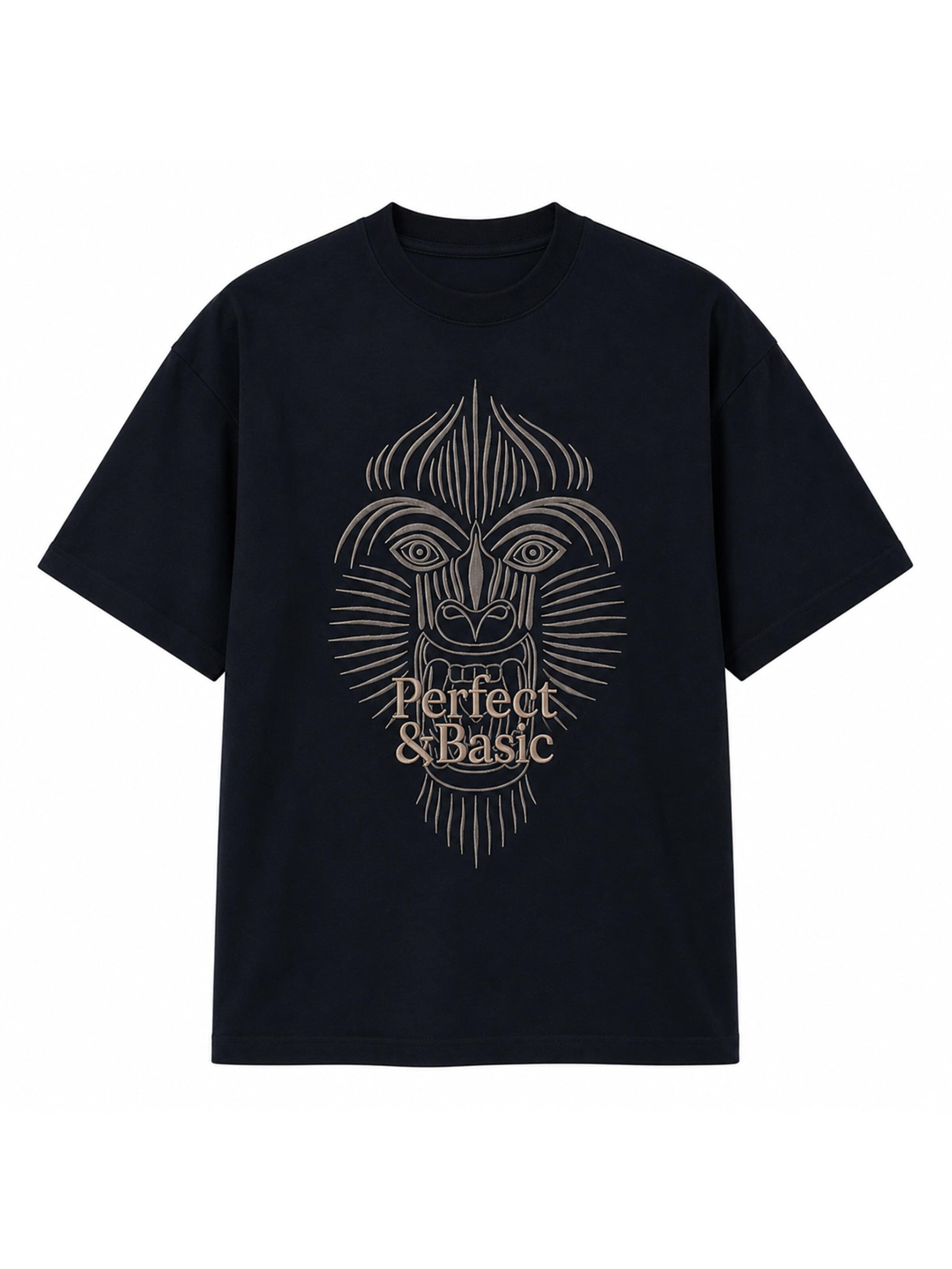 Perfect&Basic - Camiseta de fútbol 'Oversize Tee Unisex – “Mandrillus sphinx”' en negro: frente