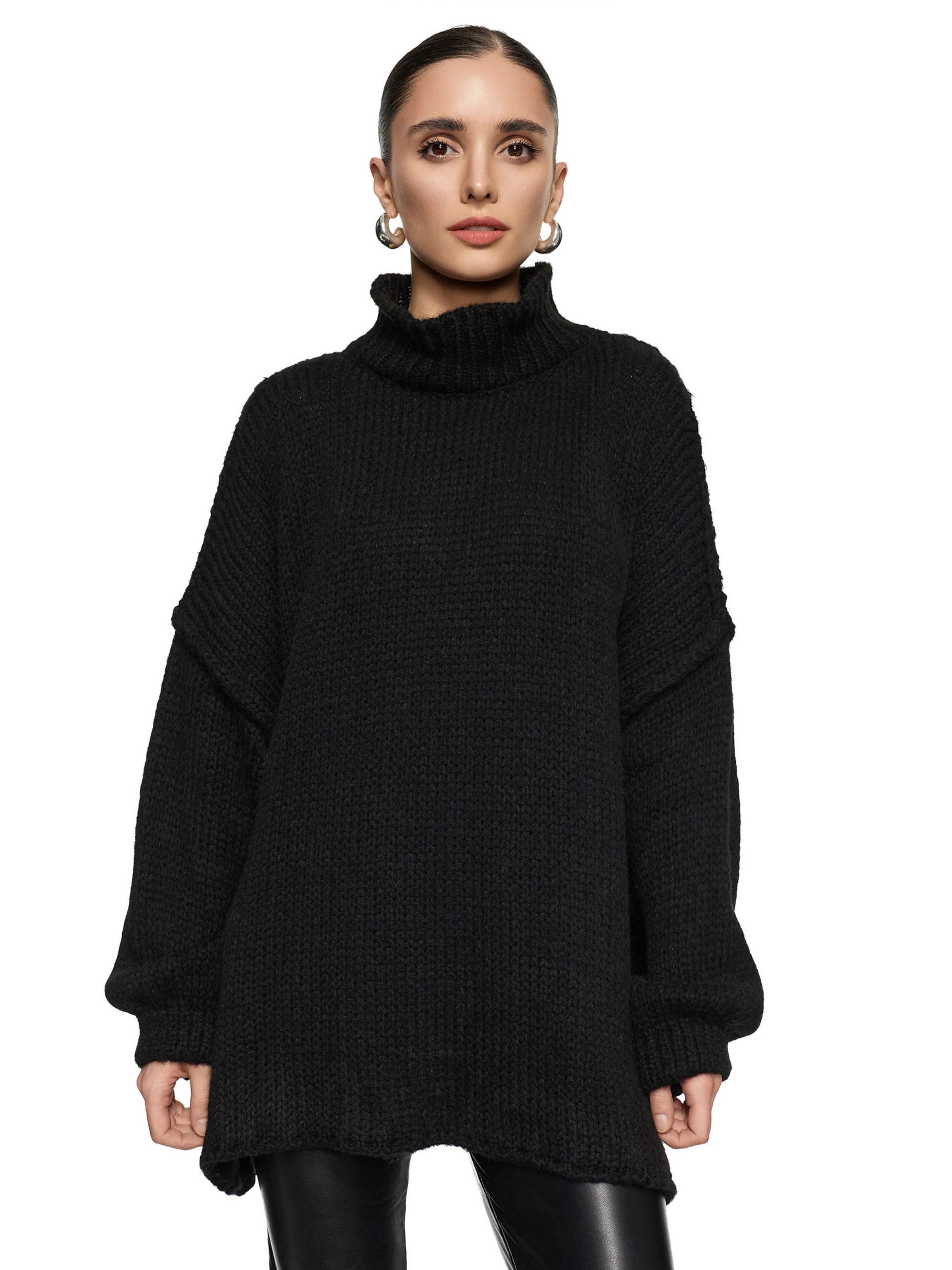 Worldclassca Oversized Sweater 'Strickpullover Oversized mit Stehkragen' in Black