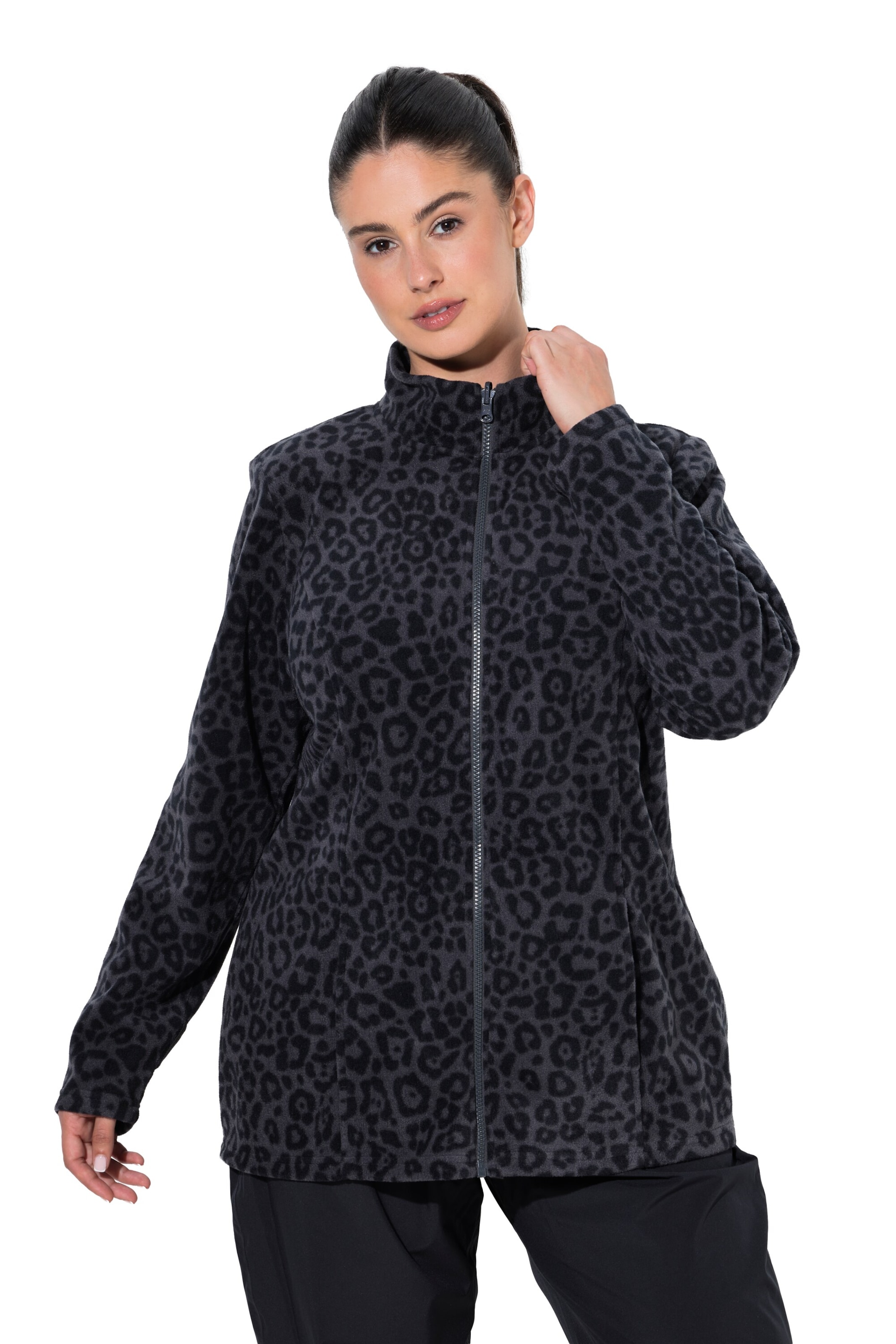 Ulla Popken Sweatjacke in Schwarz: Vorderseite