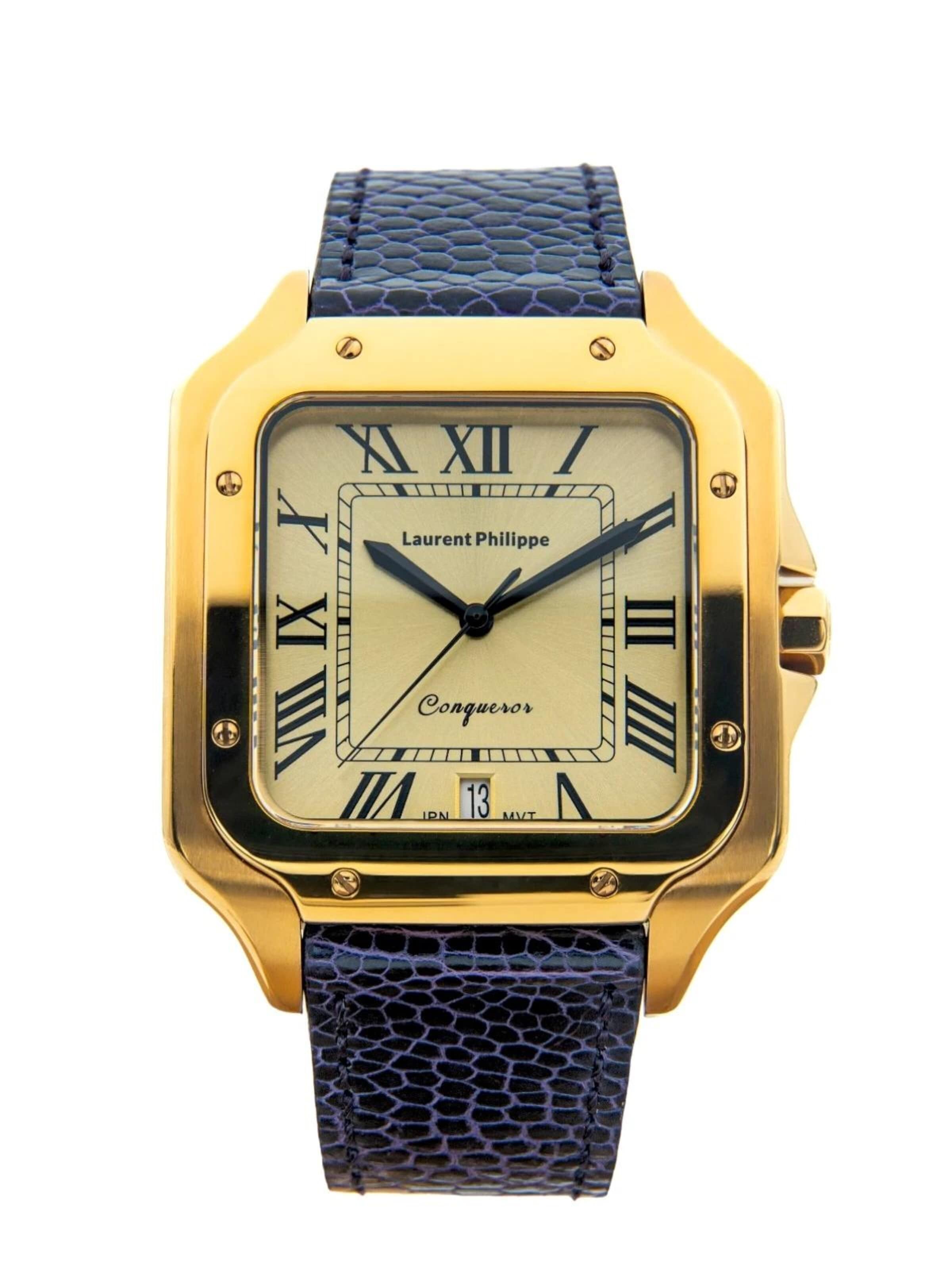 Montre à affichage analogique 'Conqueror The Golden Eye – Mystic Pearl' Laurent Philippe en or : devant