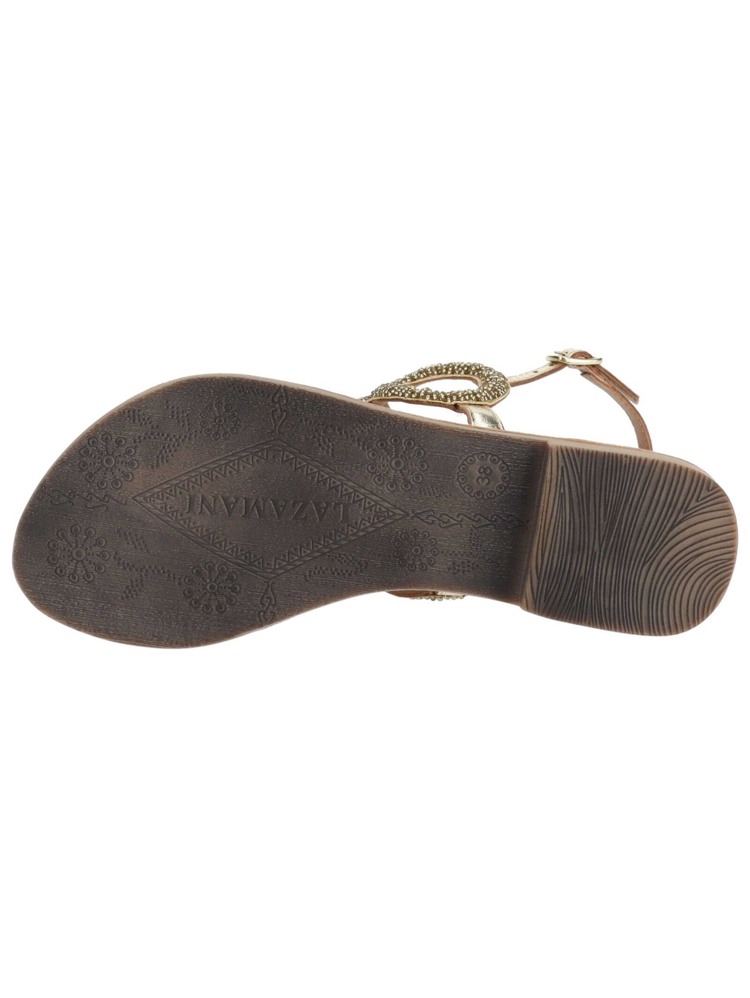 LAZAMANI T-Bar Sandals in Gold