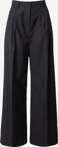 Wemoto Wide leg Pleat-Front Pants in Blue: front