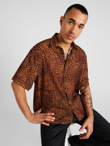 River Island Comfort fit Button Up Shirt in Brown: front