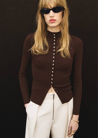 MANGO Knit Cardigan 'Twenties' in Brown: front