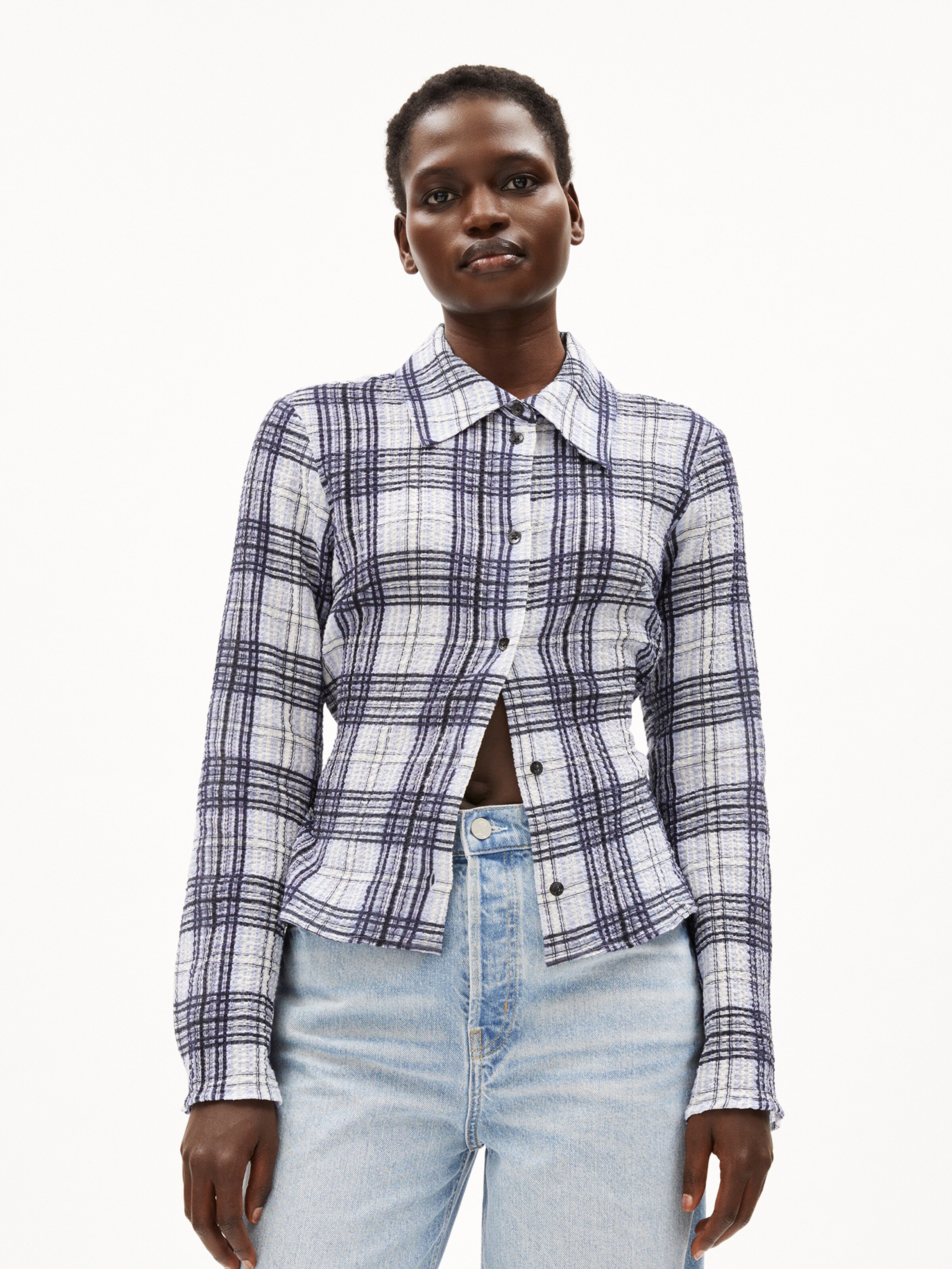 ARMEDANGELS Bluse ' FJAANIA CHECK ' in Blau: Vorderseite