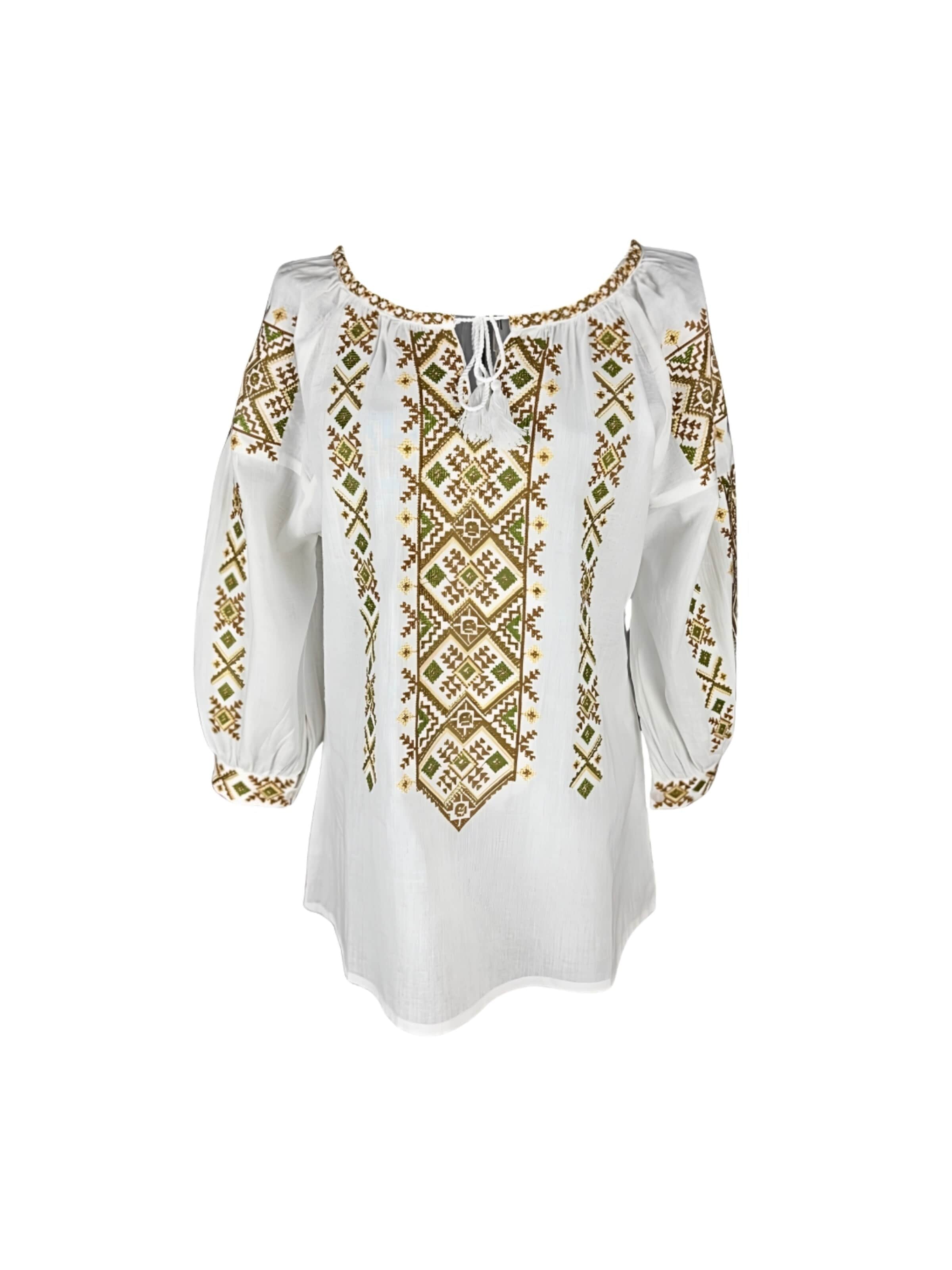 Rody’s forever Bluzka ludowa 'Damenbluse IL26 weiß/braun , marimea 2XL' w kolorze biały: przód