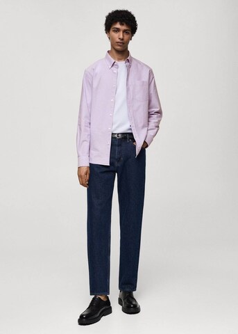 MANGO MAN Regular fit Button Up Shirt 'Oxford' in Purple