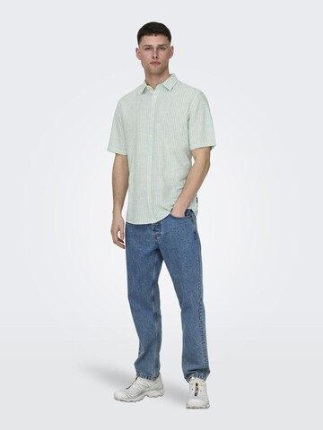 Only & Sons Slim fit Button Up Shirt 'Caiden' in Green