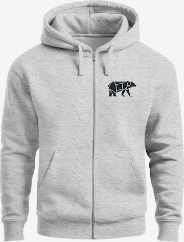 Neverless Sweatjacke 'Bär Lineart Polygon' in Grau: Vorderseite