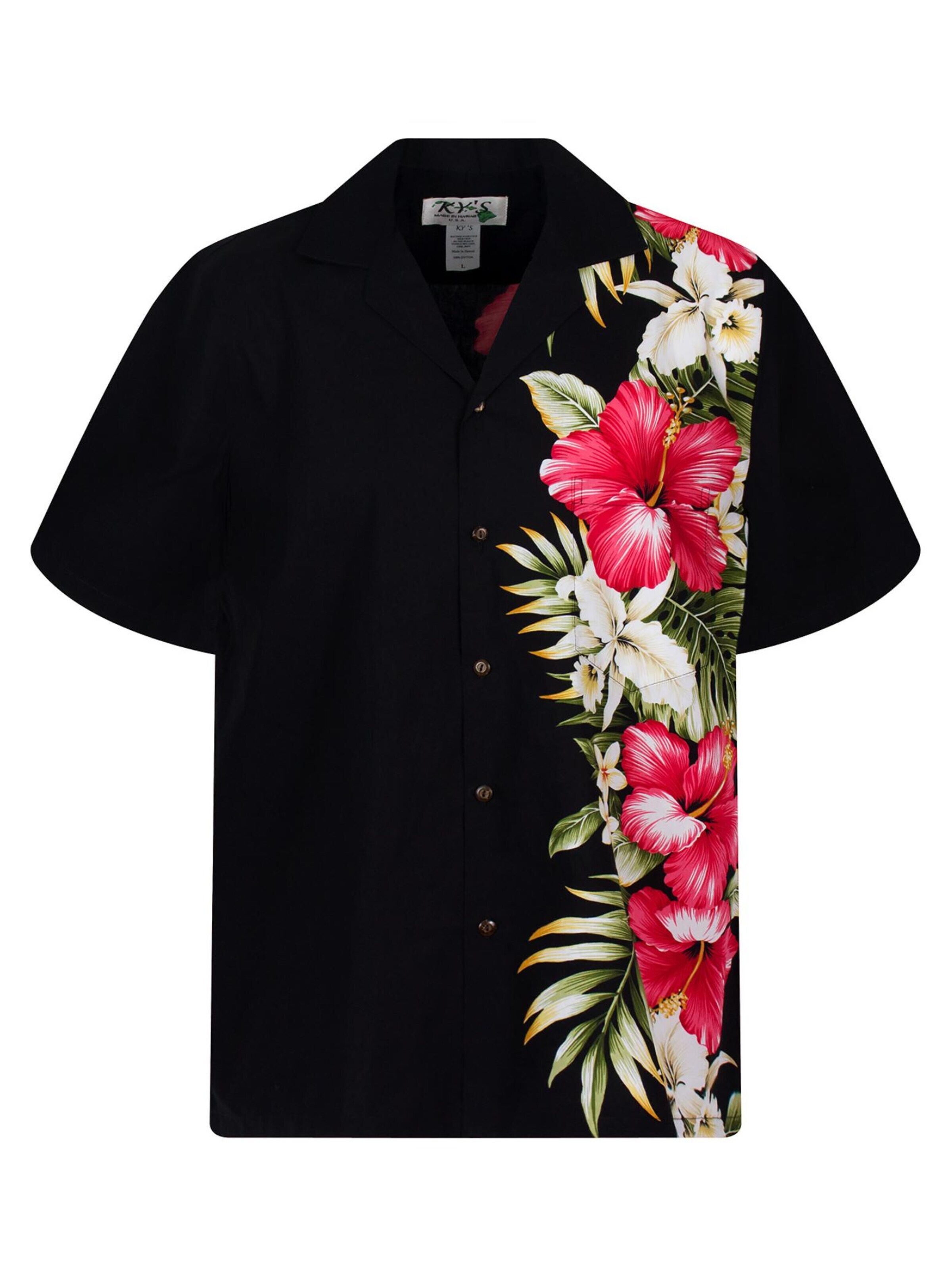 KY's Regular Fit Hemd 'Hibiskus Allover'‌‌‌‌‌‌‌‌ in Schwarz: Vorderseite