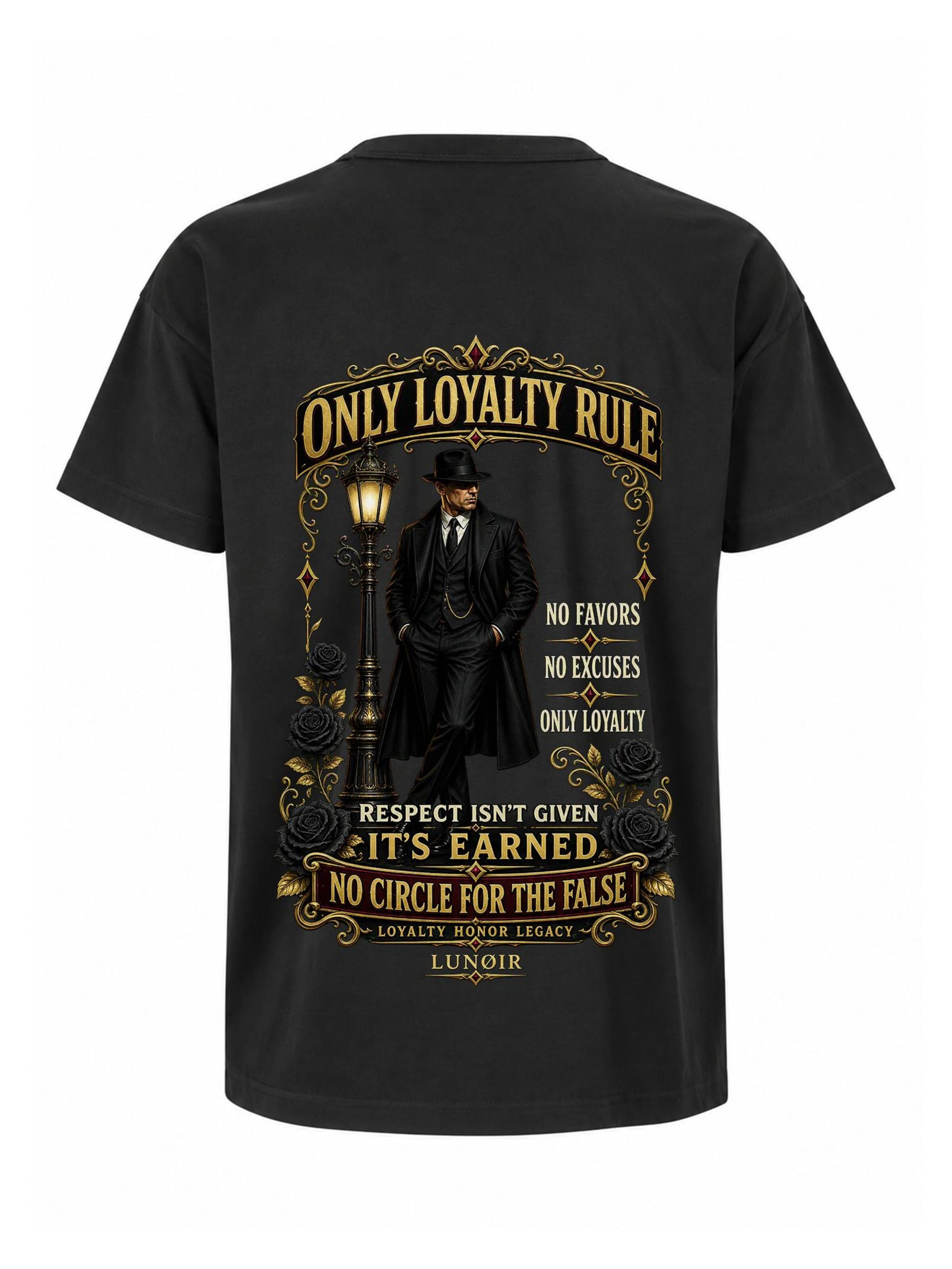 LUNØIR Studio Shirt 'Only Loyalty Rule' in Zwart: voorkant