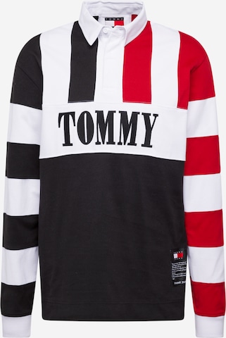 Tommy Jeans Tričko 'ARCHIVE RUGBY' – černá: přední strana