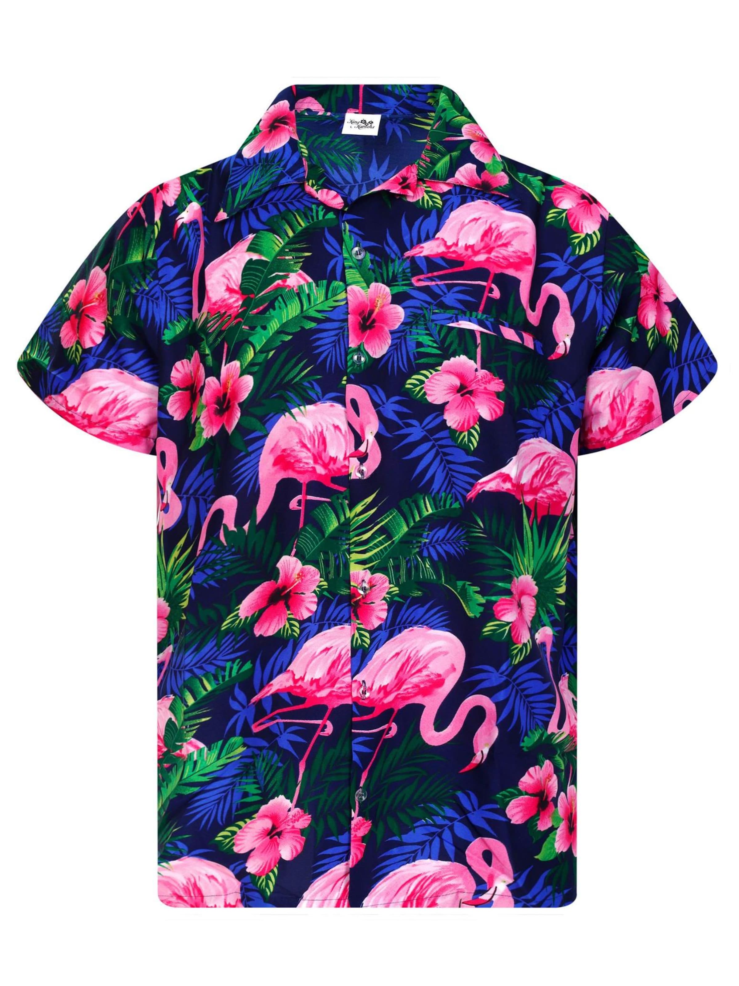King Kameha Shirt 'Flamingo Flowers'‌‌‌‌‌‌ in Blau: Vorderseite