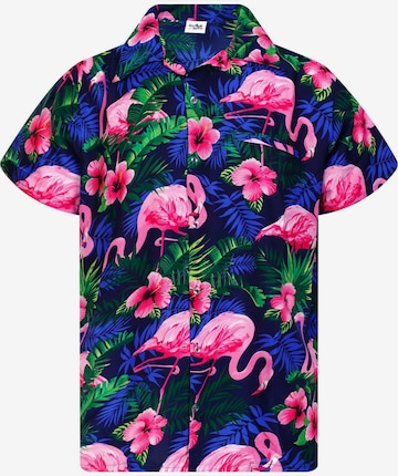 King Kameha Shirt 'Flamingo Flowers' in Blau: Vorderseite