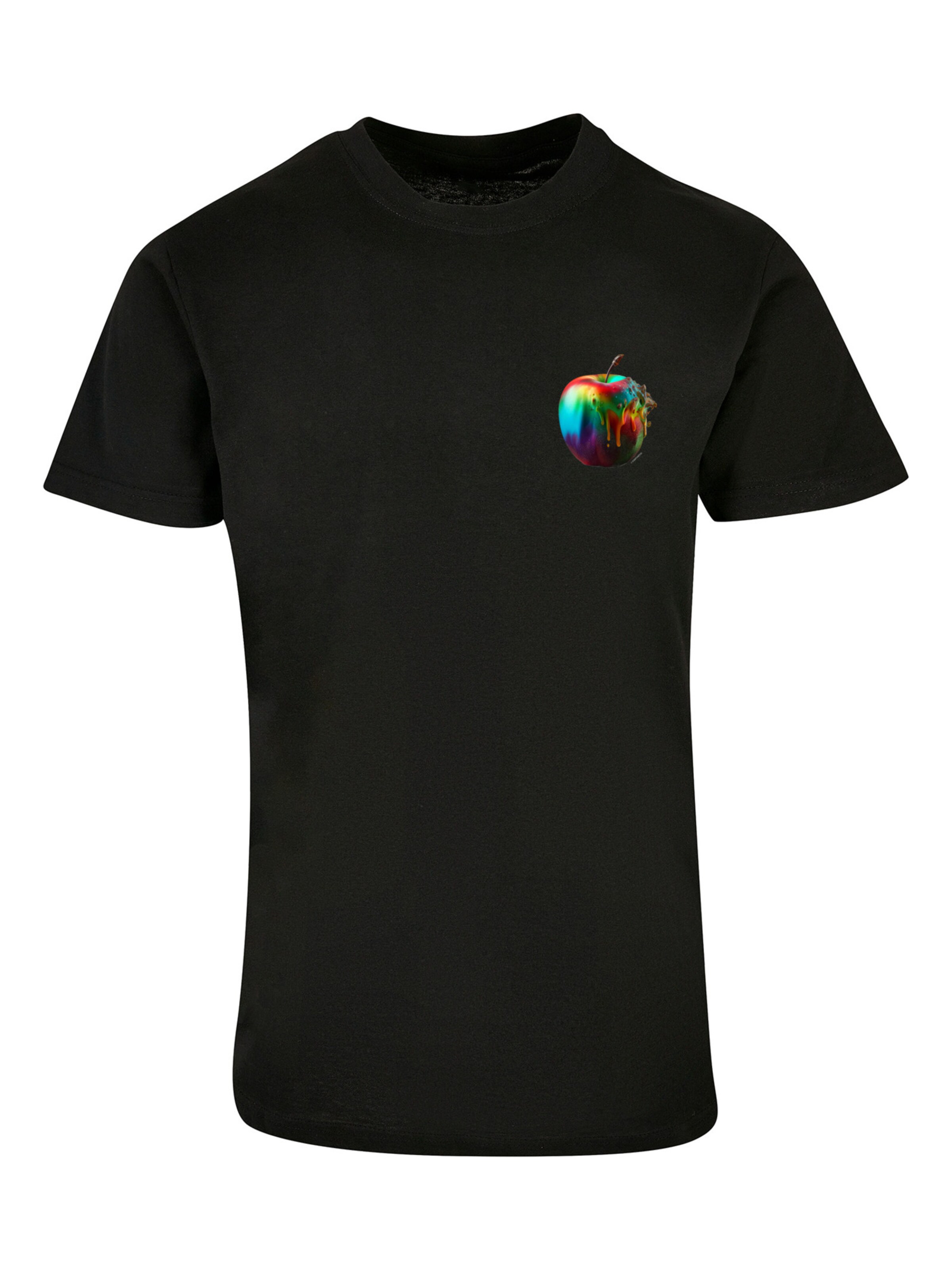 F4NT4STIC Shirt 'Colorfood Collection - Rainbow Apple' in Zwart: voorkant