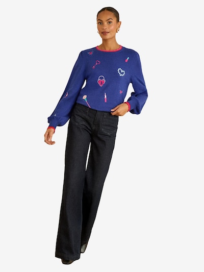 Pulover love & roses pe turcoaz / indigo / roz / alb, Vizualizare produs