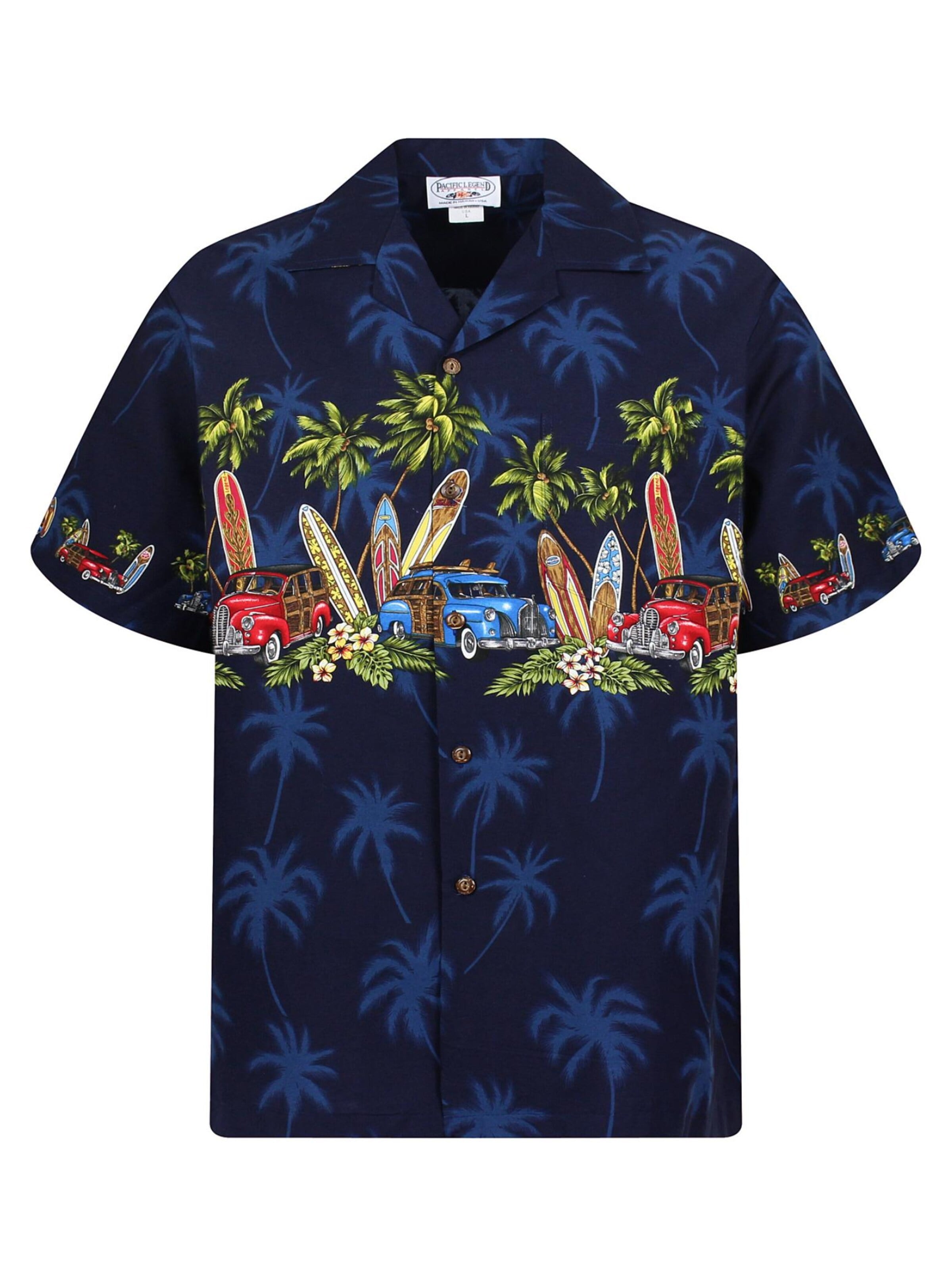 Pacific Legend Regular fit Button Up Shirt 'Surfbretter Autos' in Blue: front