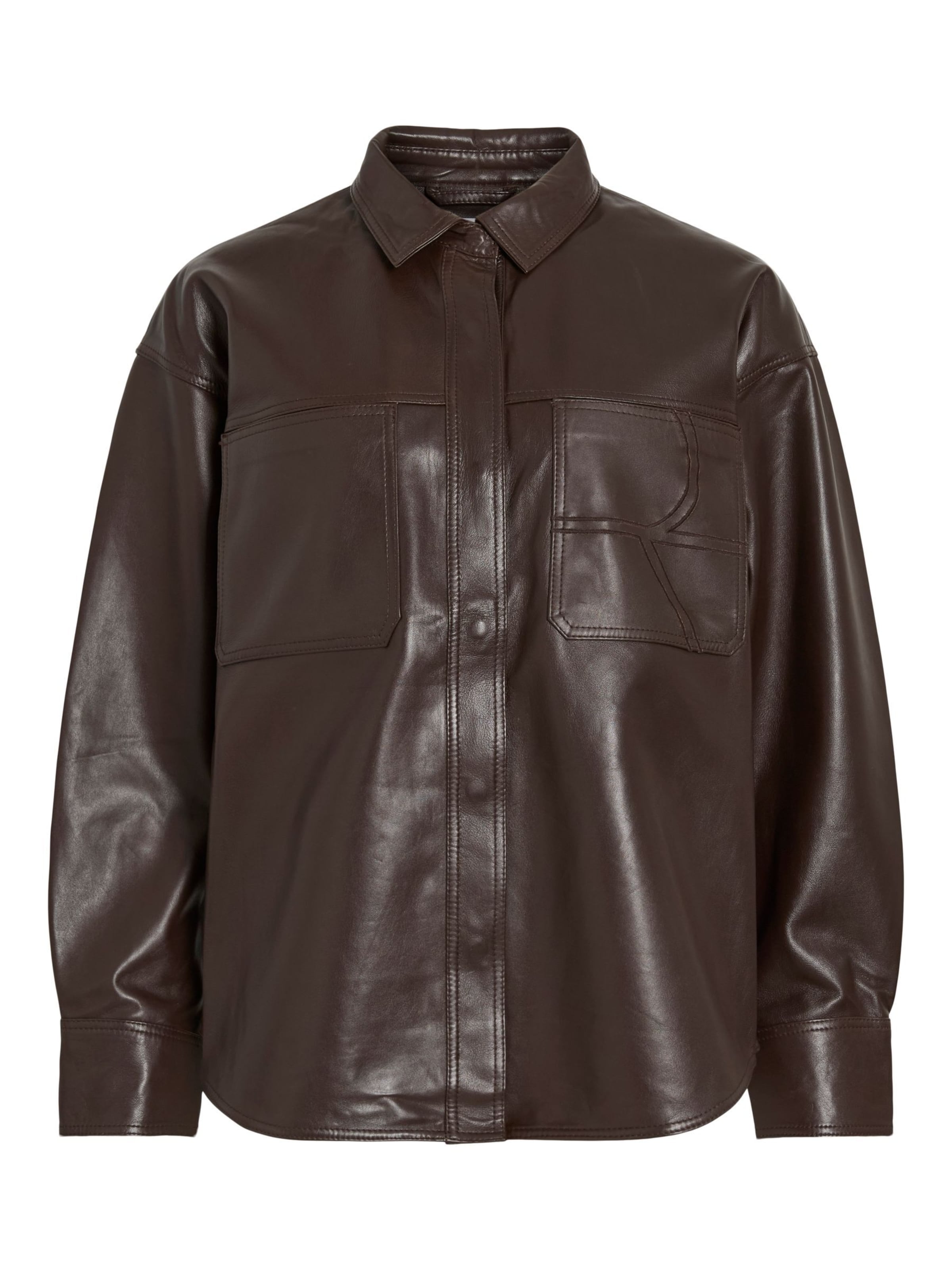 ROUGE EDIT Langarm Lederbluse in Braun: Vorderseite