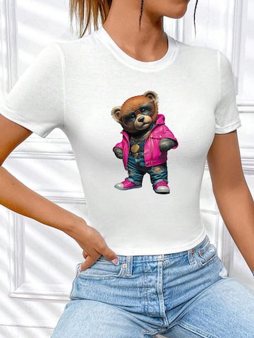 RMK Shirt 'Lederjacke Teddy Bär' in White: front