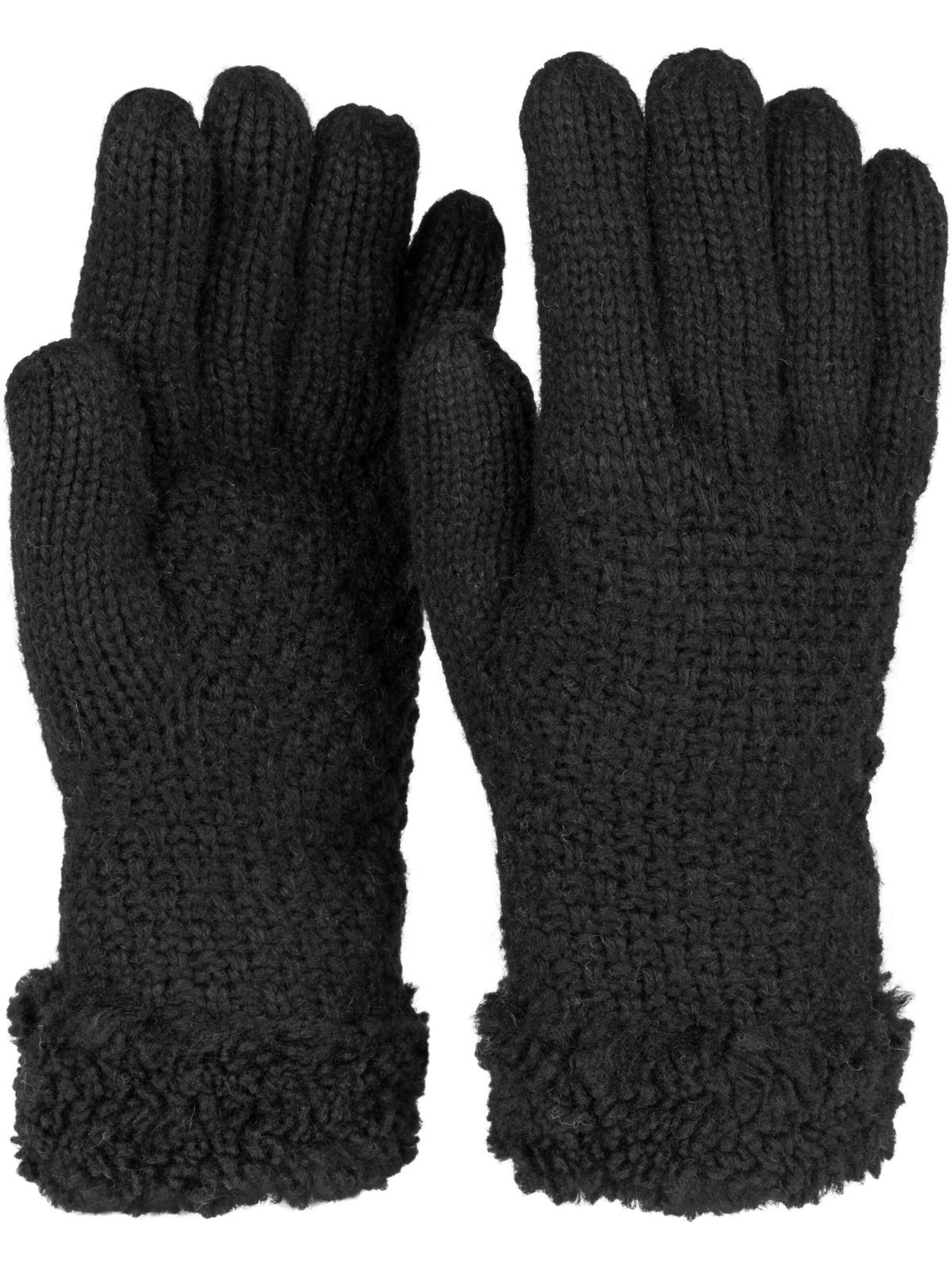 styleBREAKER Fingerhandschuhe 'Strickhandschuhe mit Perlmuster und Fleece'‌‌‌‌‌ in Schwarz: Vorderseite
