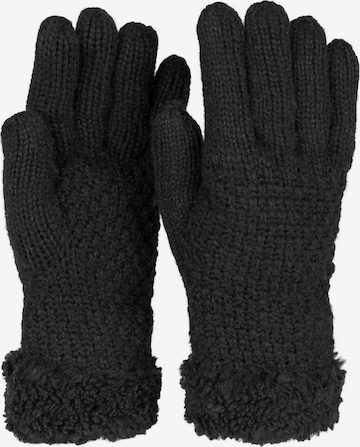 styleBREAKER Fingerhandschuhe 'Strickhandschuhe mit Perlmuster und Fleece' in Schwarz: Vorderseite
