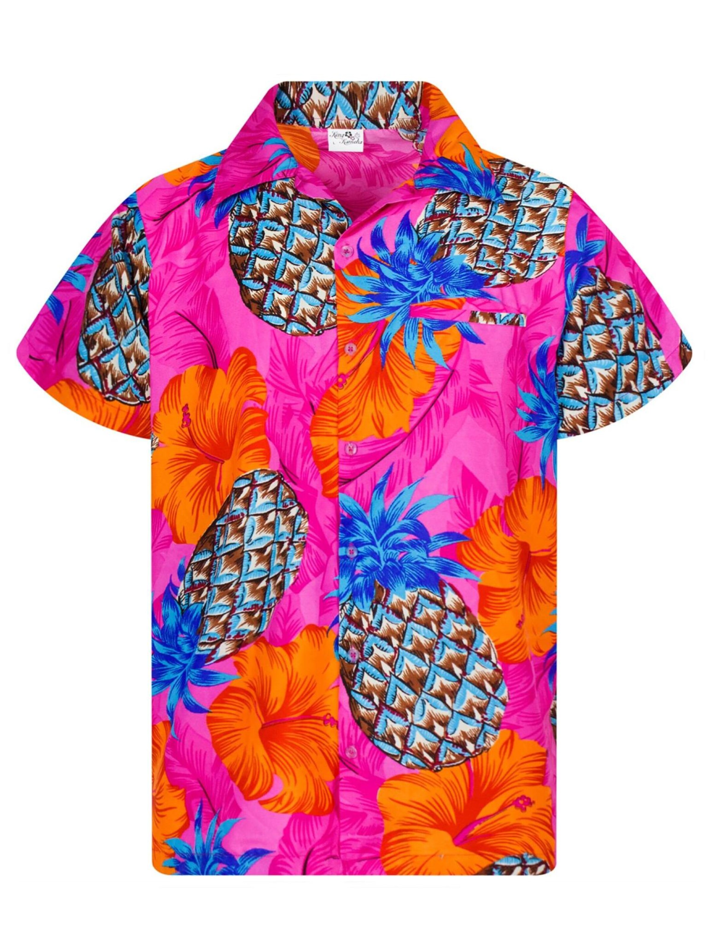 King Kameha Shirt 'Pineapple Hibiscus Shadow Line'‌‌ in Pink: Vorderseite
