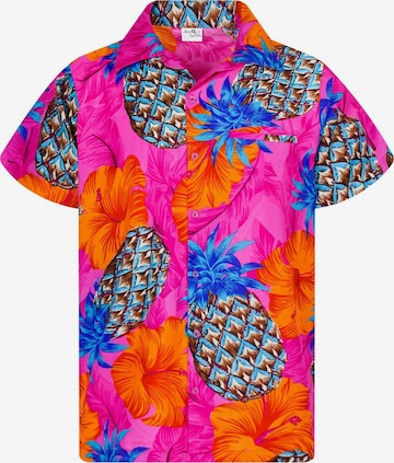 King Kameha Shirt 'Pineapple Hibiscus Shadow Line' in Pink: Vorderseite