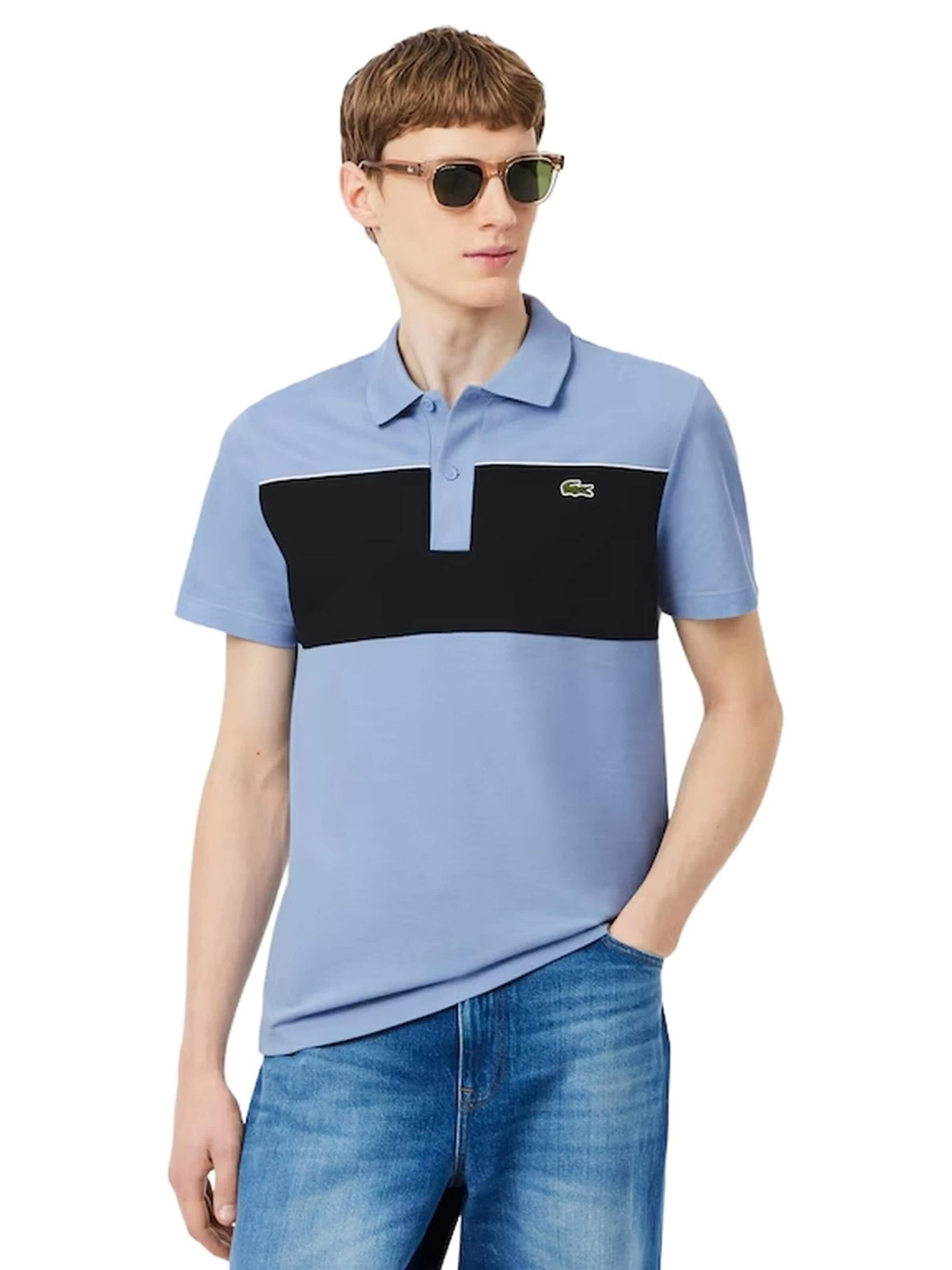 LACOSTEMajica 'Polo lacoste azul regular fit colour block shirt 6' - plava boja: prednji dio