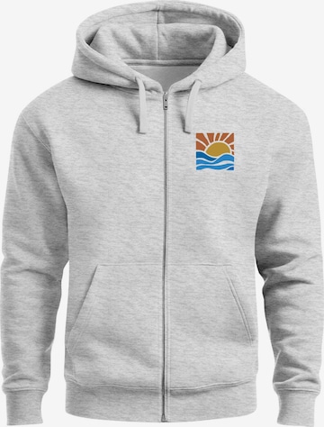 Neverless Zip-Up Hoodie 'Sun Wave Batch' in Grey: front