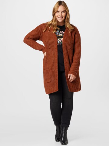 ONLY Carmakoma Knit Cardigan 'Carbernie' in Brown: front