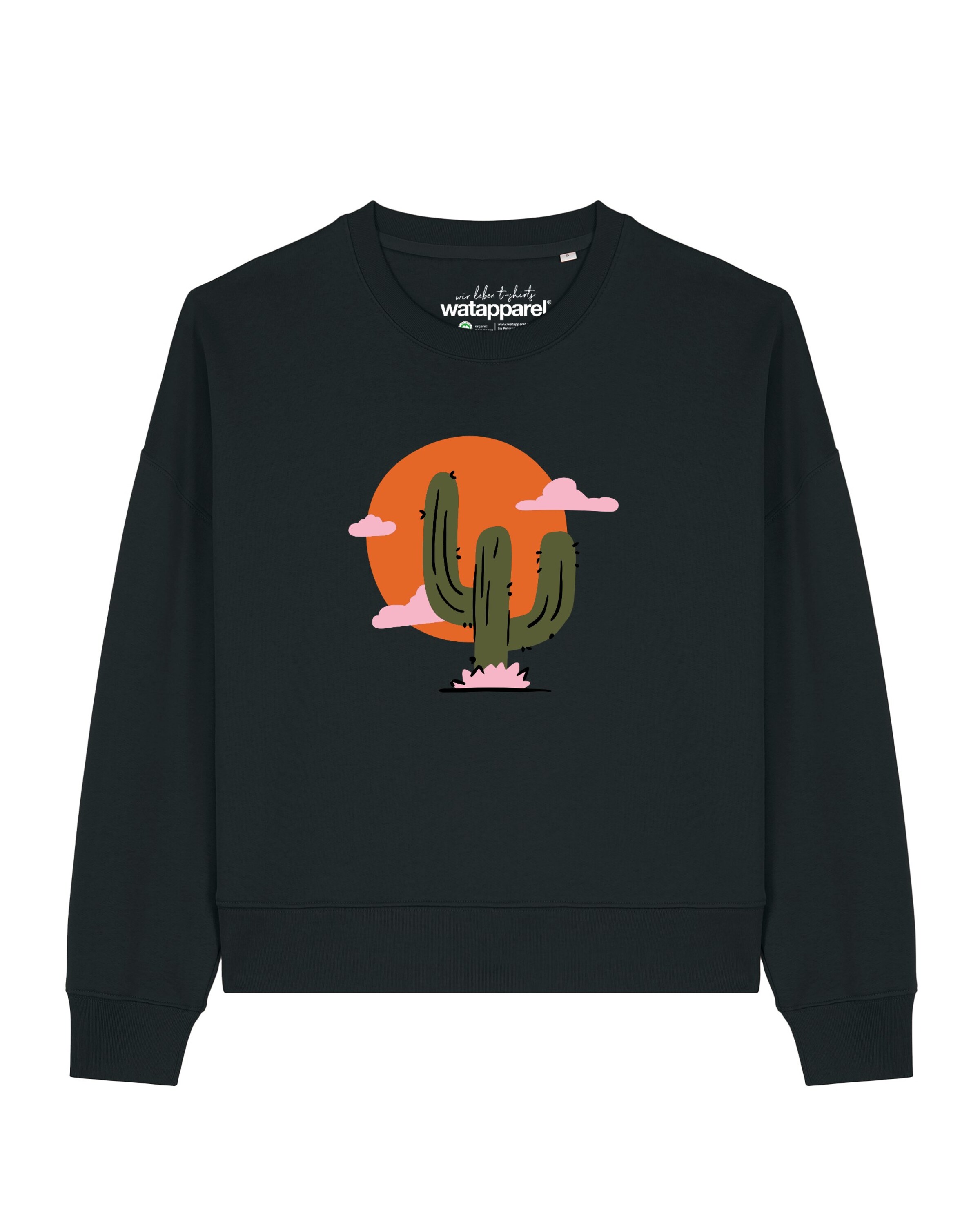 Watapparel Sweatshirt 'Kaktus im Sonnenuntergang ' in Zwart: voorkant