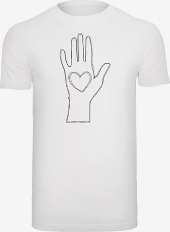 Merchcode T-Shirt 'Peace - Scribble Hand Heart' in Weiß: predná strana