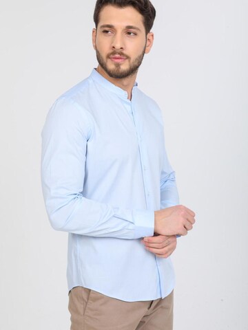 7Camicie Slim fit Zakelijk overhemd 'Caravaggio Poplin Stretch Man Shirt White' in Blauw