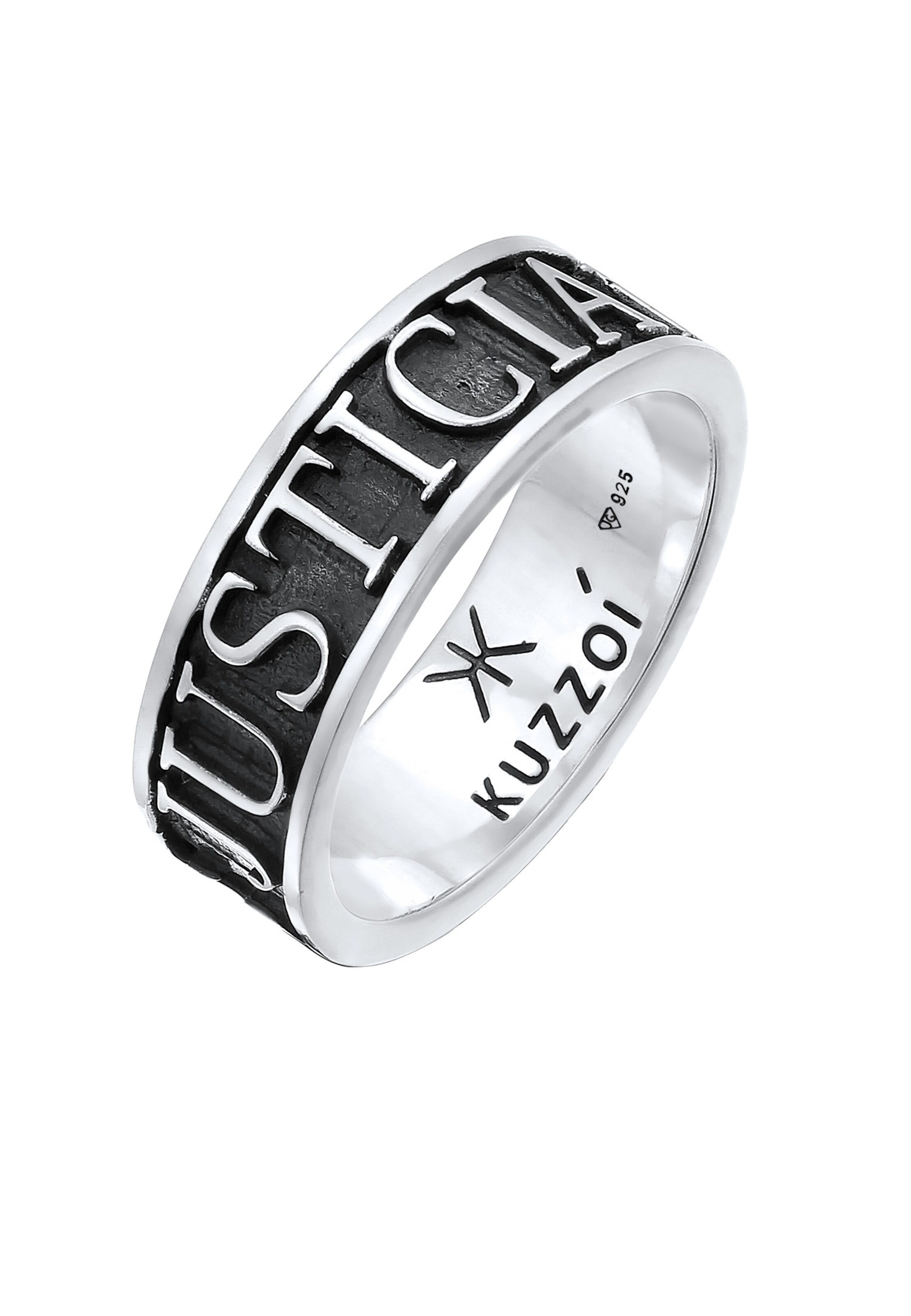 KUZZOI Ring &#x27;JUSTICIA VERITAS&#x27; in Grey: front