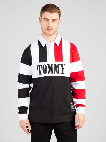 Tommy Jeans Тениска 'ARCHIVE RUGBY' в черно: отпред