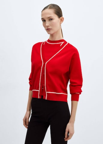 MANGO Knit Cardigan 'Piping' in Red: front