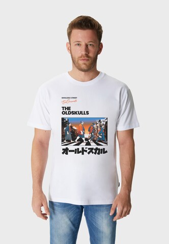 Oldskull Shirt 'Asian Icons Legends Walking Graphic' in White: front